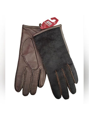 Dents Leather & Sherling Gloves Womens Brown Zip Detail Size 7H (S) NEW